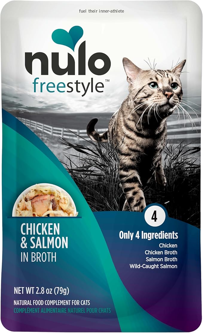 Nulo Freestyle Cat & Kitten Wet Cat Food - Chicken & Salmon in Broth, Grain-Free, High Protein Soft Food Topper Treat, 2.8oz Pouches (Pack of 24)
