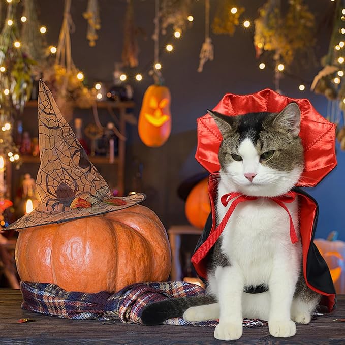 ROSAUI Halloween Pet Vampire Cape – 19.69″ Adjustable Red & Black Costume for Medium Dogs (Beagle, Shiba Inu, French Bulldog) Spooky Outfit with Stand-Up Collar (M Size)