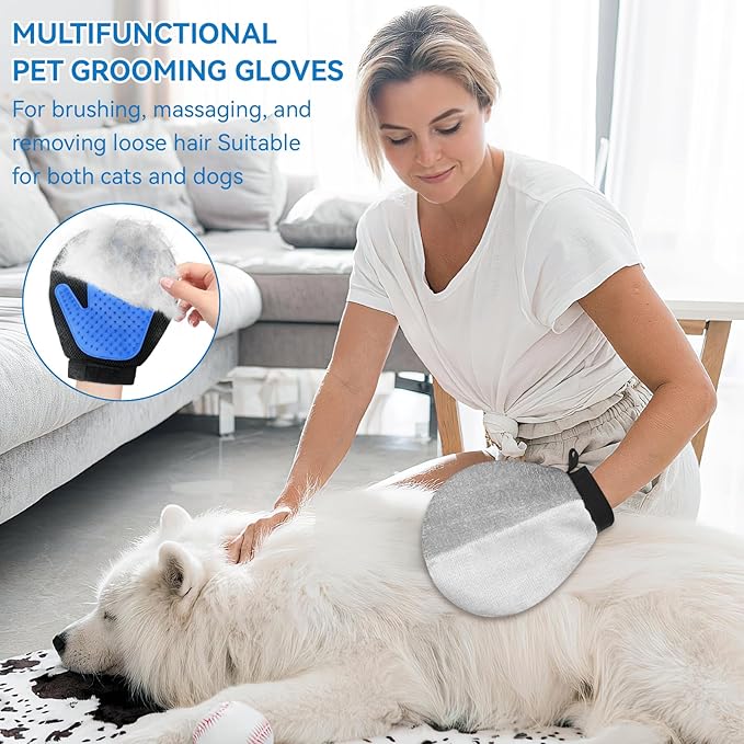 Pet Hair Removal Gloves Dual-Sided Electrostatic Hair Removal and Silicone Fur Gentle Deshedding Efficient Brush for Dog and Cat Reusable Pet Fur Grooming Glove for Couch, Clothing, Carpet, Car Seat