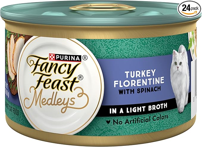Purina Fancy Feast Wet Cat Food Medleys Turkey Florentine With Spinach in a Light Cat Food Broth - (Pack of 24) 3 oz. Cans