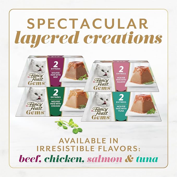 Fancy Feast Gems Pate Cat Food Mousse Salmon or Tuna and a Halo of Savory Gravy Wet Cat Food Variety Pack - 8 ct. Boxes (Pack of 2)