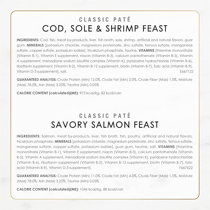 Fancy Feast Purina Seafood Classic Pate Collection Grain Free Wet Cat Food Variety Pack - (Pack of 48) 3 oz. Cans