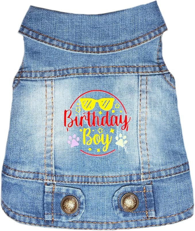 Birthday Gift Boy Dog Jeans Jacket Denim Pet Coat for Puppy Small Dogs Classic Overalls Male Cat Costumes Washed Vest Clothes Outfit T-Shirts (XX-Large)