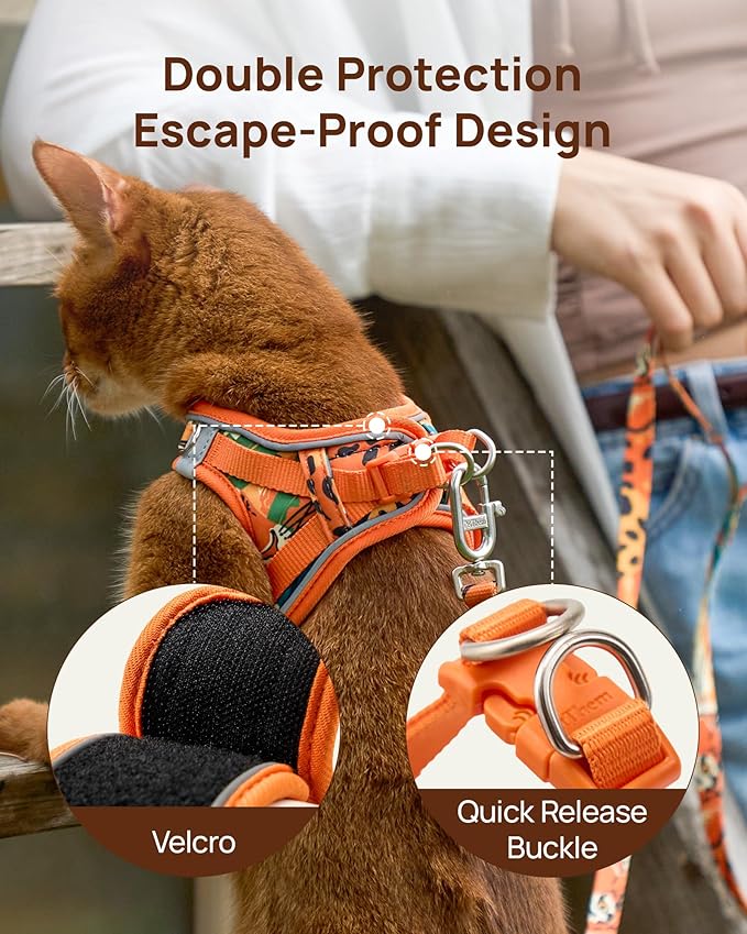 PetThem Upgraded Cat Harness and Leash Set - Step-in Escape Proof Adjustable Cat Harness, Comfortable Soft Lightweight, Reflective Harness for Walking, Travel, Camping (King of The Jungle, S)