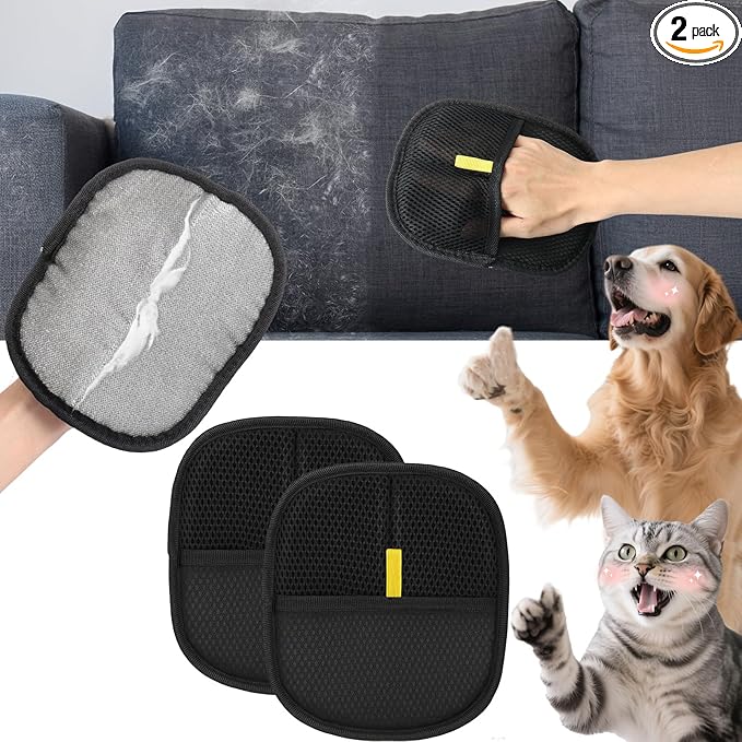 Mity rain 2PCS Pet Hair Removal Glove, Reusable Magical Brush Pet Hair for Cats & Dogs, Electrostatic Pet Hair Remover for Laundry, Carpet, Furniture, Car, Bedding, Easy Cleaning & Grooming Tool