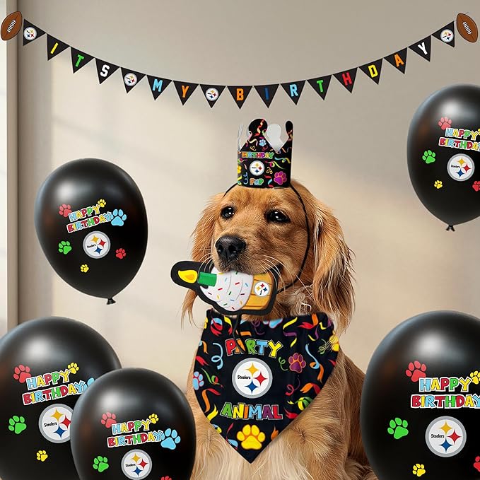 NFL Pittsburgh Steelers Pet Birthday Crown, Licensed Dog & Cat Birthday Party Hat, Football Team Costume Accessory, Pet Celebration Outfit