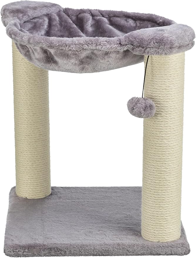 Trixie Baza Cat Scratching Posts, Indoor Cat Furniture with Plush Hammock, Jute Scratcher Posts and Dangling Toy Ball, 15.7" L x 15.7" W x 19.7" H, Gray