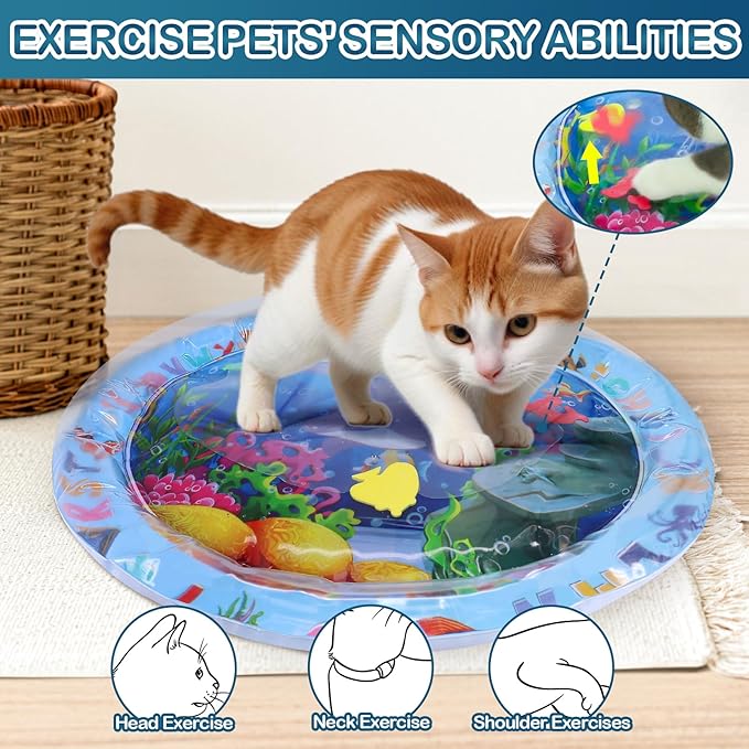 ZALALOVA Water Sensory Playmat for Cats, Thickened Upgraded Cat Dog Toys Bored Pet Animals Kicker Toys Self Play Mat, Interactive Pet Water Sensory Mat Pad Cooling Mat Indoor Outdoor Exercise
