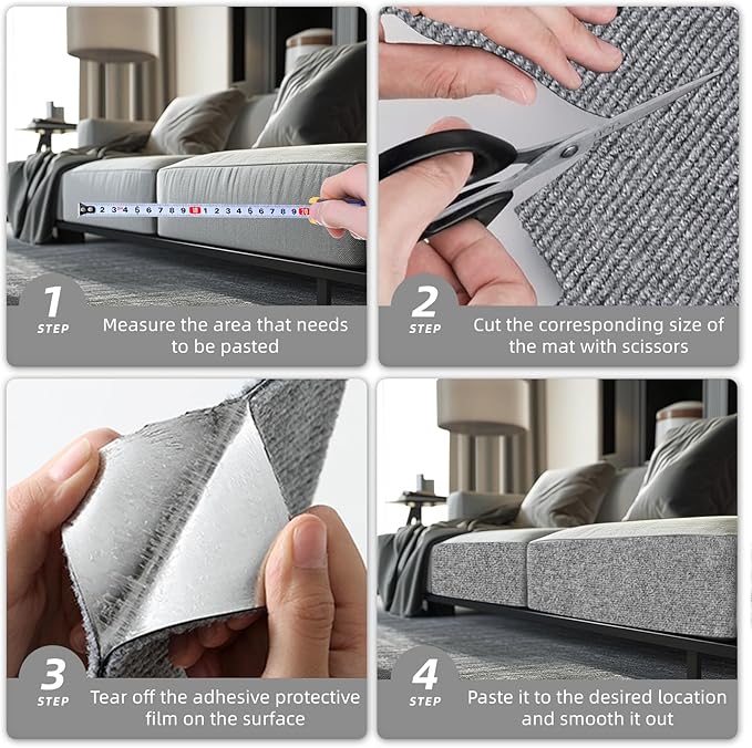 Cat Scratch Furniture Protector, Trimmable Self-Adhesive Cat Scratch Pad, 78.7"x11.8" Carpet Cover for Couch, Sofa, Walls, Furniture Cat Scratcher Board, Anti Scratch Pad for Cat Claws (Gray)