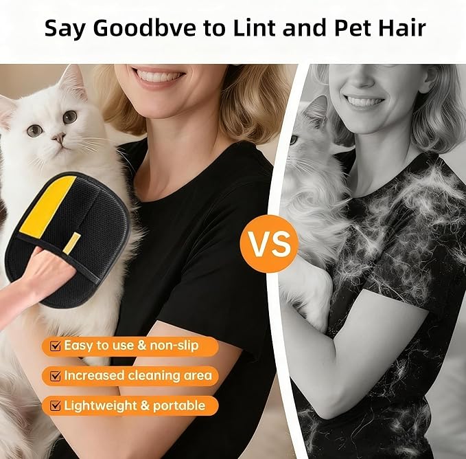 Electrostatic Pet Hair Removal Gloves for Cats & Dogs Newly Upgraded Magic Brush Cat Hair Remover Quick Wiping - Reusable & Washable Pet Hair Remover Tool for Clothing, Couch, Carpet, Car Seat