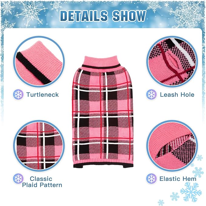 KOOLTAIL Dog Sweater Pet Knitted Clothes - Classic Plaid Pull Over Turtleneck Dog Sweaters with Leash Hole Warm Dogs Winter Pet Clothing for Small Medium Dogs Cats Puppy S