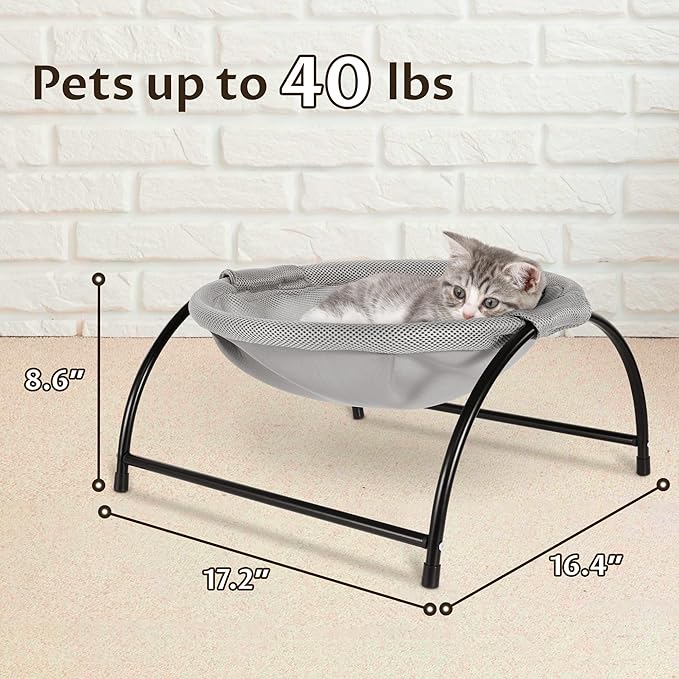 Elevon Elevated Cat Bed, Free-Standing Cat Hammock Bed, Pet Bed with Metal Frame for Indoor Outdoor, Pet Bed Suitable for Summer Machine Washable & Breathable Easy Assembly up to 40lbs