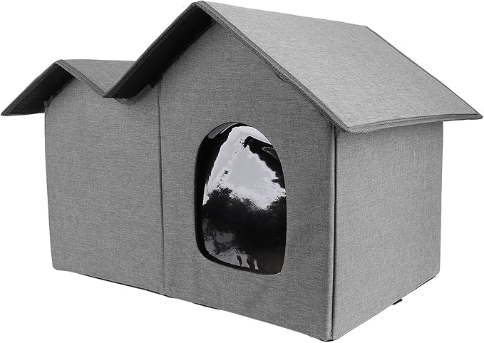AYNEFY Cat Beds Furniture Outdoor Cat Cave Spacious Peaked Design Enclosed Hideaway with Portable Folding Design for Year Round Comfort Foldable House for Indoor Cats (Dark Grey)