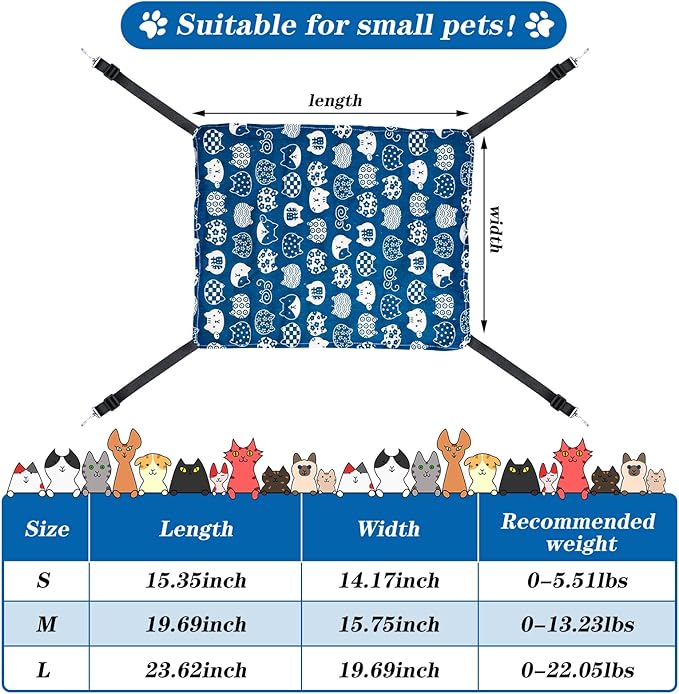 Jetec 2 Pack Cat Hammock for Cage, Catio Accessories Reversible Soft Cats Bed with Adjustable Straps and Hooks Double-Sided Linen and Fleece Hanging Hammock for Cats, Kitten(Cat and Plaid,M)