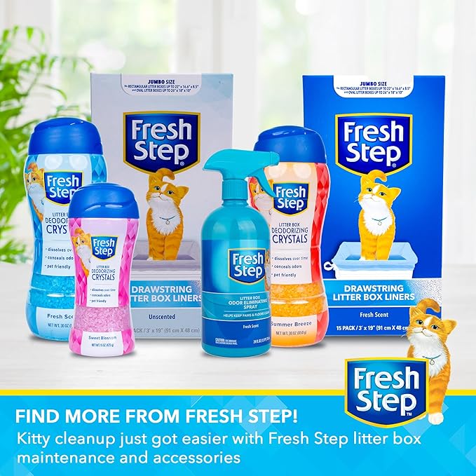 Fresh Step Jumbo Drawstring Cat Litter Box Liners, Scented Heavy Duty Kitty Litter Bags for X-Large Oval or Rectangle Pans, Helps Contain Mess for Easy Lift Out Cleanup, 36 x 19 in, 15 Count
