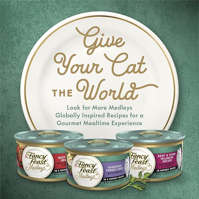 Purina Fancy Feast Wet Cat Food, Medleys Shredded Wild Salmon Fare With Spinach in a Savory Cat Food Broth - (Pack of 24) 3 oz. Cans