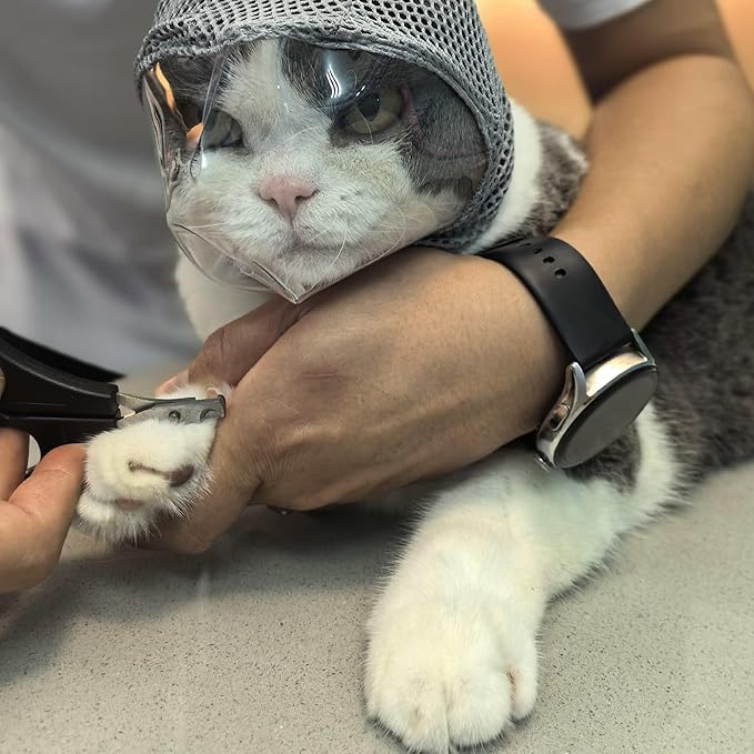 Cat Muzzle for Grooming, Adjustable Breathable Mesh Cat Mask for Nail Clipping(Grey M)