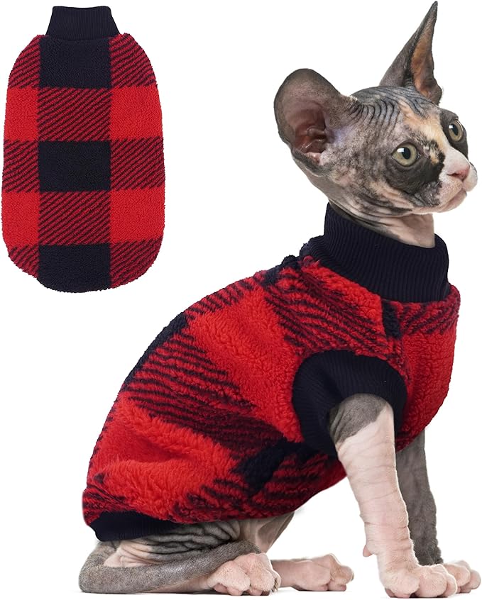 PUMYPOREITY Christmas Sweater for Cats, Cozy Fleece Cat Shirt - Stretchy & Warm, Super Soft Kitten Sweater, Machine Washable Pet Clothing for Comfort & Style, Red, XS
