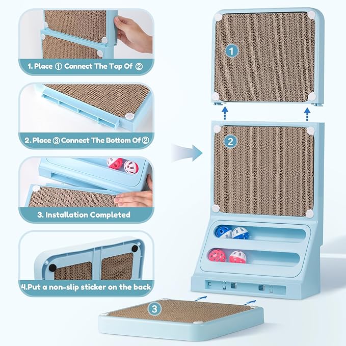 Goosheep Cat Scratching Board Kitten Scratching Ball Wall Scratchers for Indoor Cats L Shaped Cat Scratcher Cats with Scratcher Pads Blue