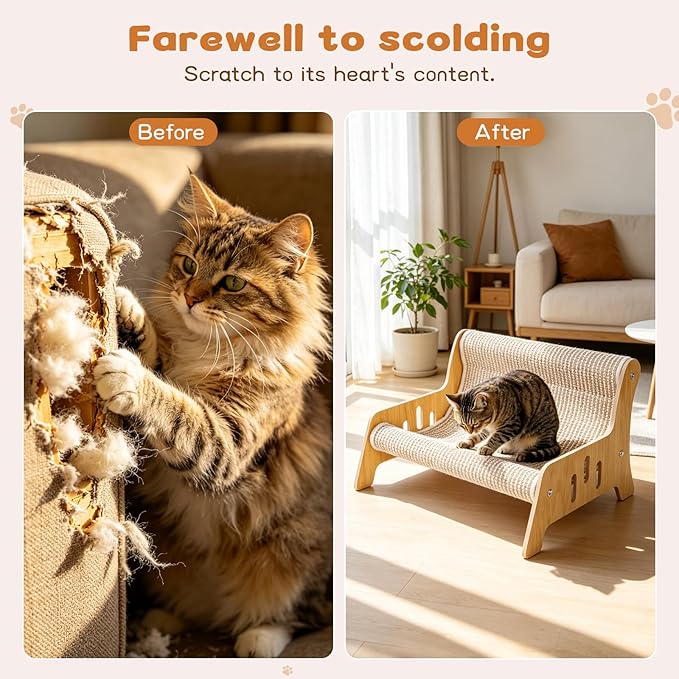 Sisal Cat Scratcher Sofa, Durable Frame Cat Couch Scratcher for Indoor Cats, Mess-Free No Shedding Cat Scratcher Bed, Multi-Functional Lounge for Scratching & Playing, 20.5x15.8x11.8 in