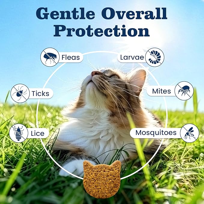 Flea Treatment for Cats 300 Treats Natural Flea and Tick Prevention Supplement for All Cats - Skin & Coat Care, Immune System Boot, Digestive Gut Health, Daily Oral Flea Supplement Chicken Flavor