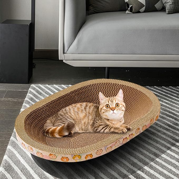 Oval Cardboard, er Bed, Cat Lounge Bed, for Rest Playing Sleeping, for Furniture Protection, Large