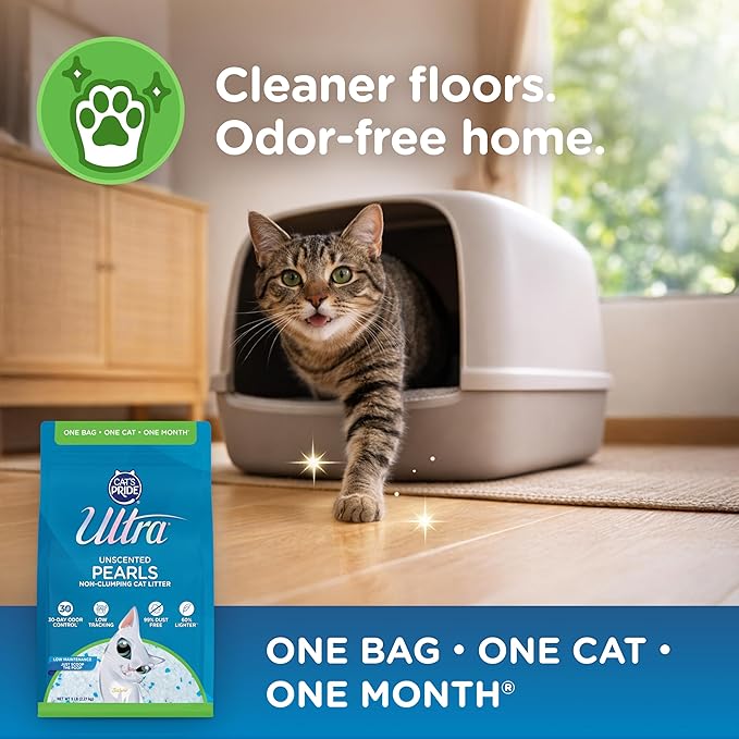 Ultra Pearls Premium Cat Litter - 99.9% Dust Free, Low Tracking, Soft on Paws, Fragrance Free - 15 Lbs. Total (3pk of 5 Lbs.)