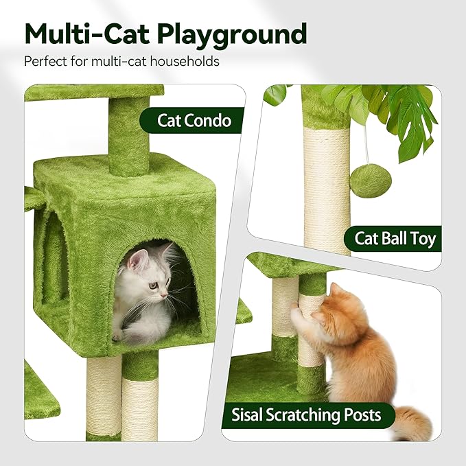 Meecal Green Tall Cat Tree 47-Inch for Kittens Under 6 Months 9lbs, Cat Tower for Small Cats - Scratching Post, Plush Hammock, Double Condos & Dangling Toys