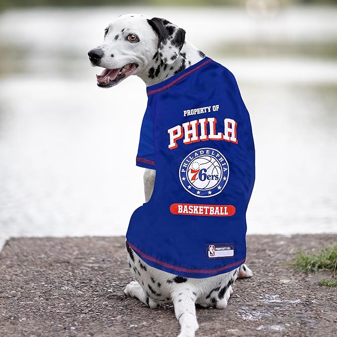 Pets First Cute Dog T-Shirt, X-Small - NBA Philadelphia 76ers Dog & Cat Shirt with Basketbal Team Logo. A Comfortable & Fashionable Yet Durable Pet Outfit, Sporty Dog Shirt