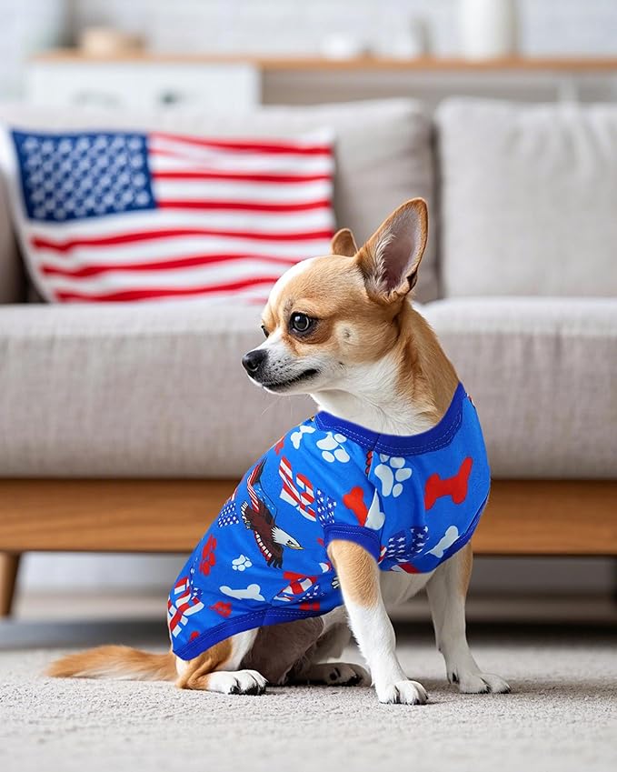 PET SHOW 4 Pack 4th of July Small Dog Clothes Patriotic Dog Shirts Stripes Stars Vest American Flag T-Shirts for Independence Day Holiday Party Pets Puppy Cats Tank Top Boy Girl(X-Small)