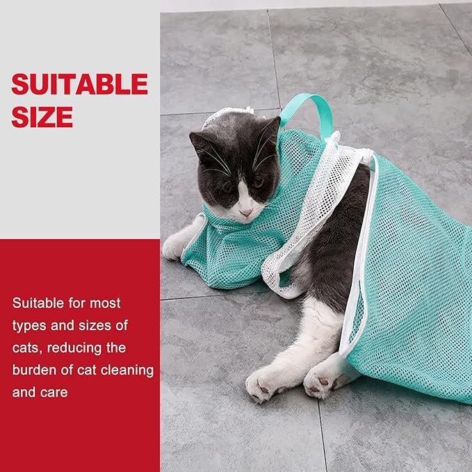 1-Pack Adjustable Breathable Mesh Cat Grooming Bag for Stress-Free Nail Trimming and Bathing Secure Handling Design Pet-Safe Material for Adult Cats Home Grooming Essential