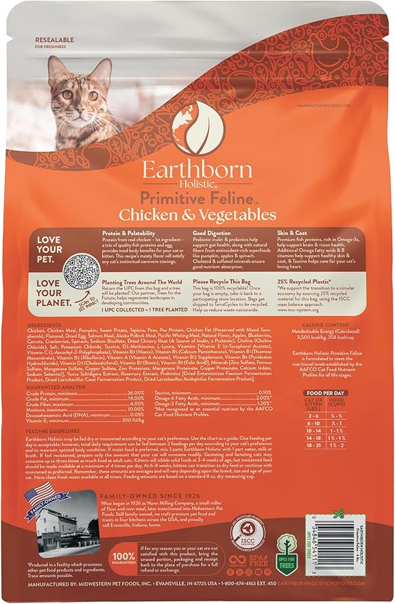 Earthborn Holistic Primitive Feline Grain-Free Dry Cat Food 4 Pound (Pack of 1)