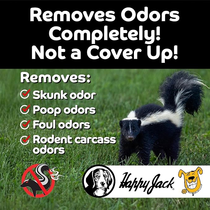HAPPY JACK Mephidide Anti-Skunk Shampoo for Dogs & Cats Powerful Pet Odor Eliminator for Skunk Smell Removal Deodorizing Grooming Shampoo Safe for Coat & Sensitive Skin for Home Use (16 oz)