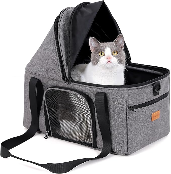 BurgeonNest Top-Expandable Large Cat Carrier, Soft-Sided Cat Bag for Medium & Large Cats Up to 25 lbs, Upgraded Small Dog Car Seat, Pet Travel Bag with Semi-Open Canopy