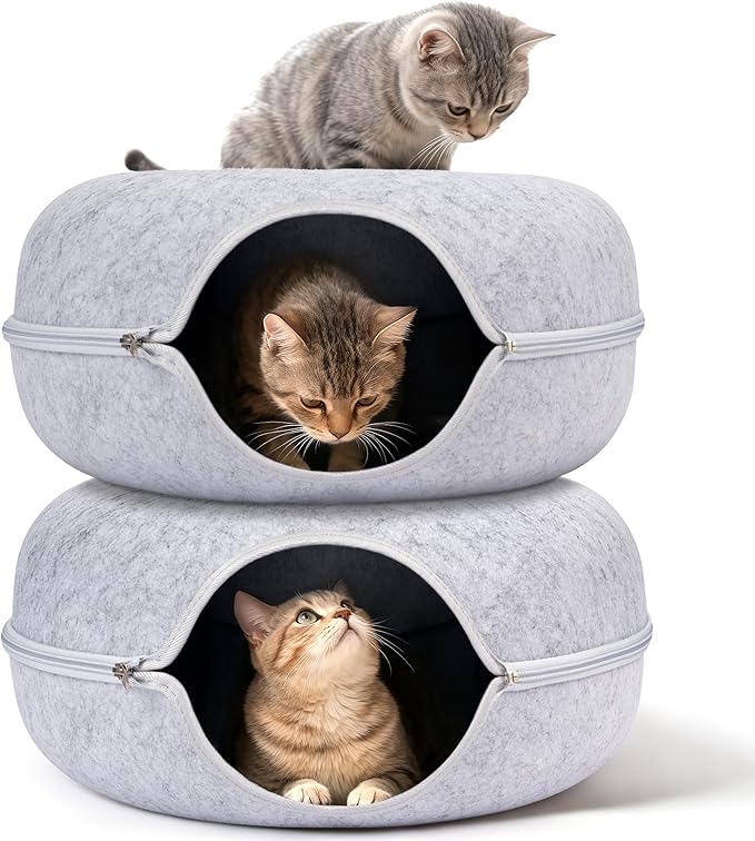 Peekaboo Cat Cave Bed for Indoor Cats, Scratch-Resistant Cat Donut Tunnel for Multiple & Large Cats, Detachable Round Cat Hideaway for Playing, Sleeping and Hiding