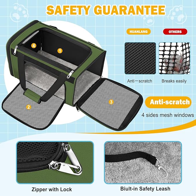 HUANLANG Cat Carrier Airline Approved,Soft-Sided Dog Carriers for Small Dogs Medium Cats,Pet Travel Carrier Up to 20 Lbs,Collapsible Cat Bag