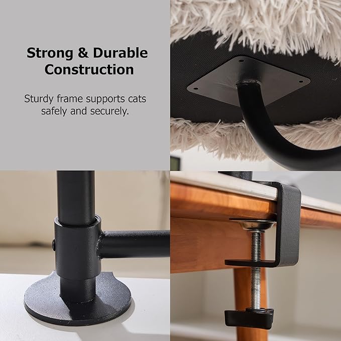 Catry Cat Desk Mount Double Perches for Indoor Cats, Pet Beds for Desk, Level Adjustable 3 Position Rotation, Space Save Desk Beds for Multi-Cat Home, Light Grey