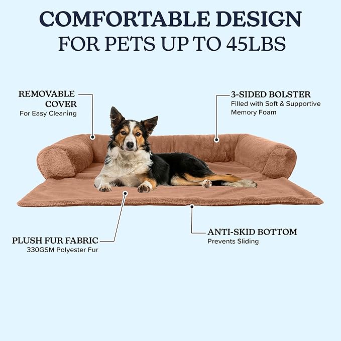 PETMAKER Couch Cover for Dogs Washable - 36x36in Plush Dog Couch Cover Protector for Medium Pets - Washable Pet Furniture Protector with Foam Bolster and Non-Slip Bottom - Puppy Essentials (Beige)