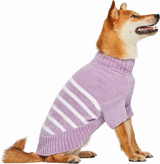 Blueberry Pet Cozy Soft Chenille Classy Striped Dog Sweater in Lavender Frost, Back Length 18", Pack of 1 Clothes for Dogs