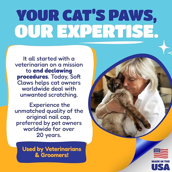 Soft Claws Cat Nail Caps for Small Cats – (40 Caps, Clear) - Made in USA - Veterinarian-Developed, Non-Toxic | Protects Furniture & Skin - Easy to Apply, Long-Lasting Anti-Scratch Soft Cat Claw Covers