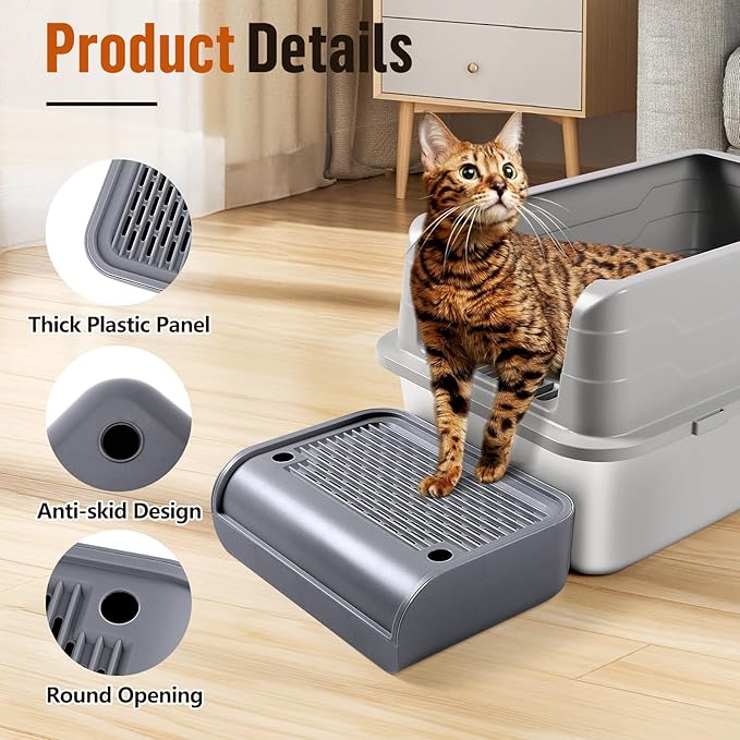 Bartuke Cat Litter Box Step, Cat Litter Ramp Mat with Filter Function for Self-Cleaning Litter Box, Easy to Clean, Cats Pedal Step Stool Ideal for Kitten & Elderly Cats (Dark Grey)