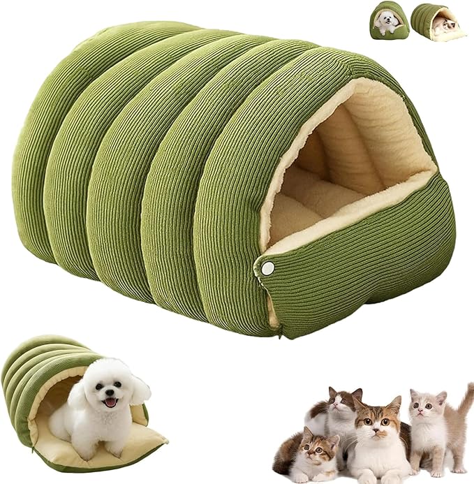 Cozy Monster Cat Bed, Cat Beds for Indoor Cats, Cat Cave Bed Cat Tent with Removable Cushion, Warm Cave Nest Sleeping Bed Puppy House for Cats Small Dogs, Anti-Anxiety Cuddler Beds(Green,L)