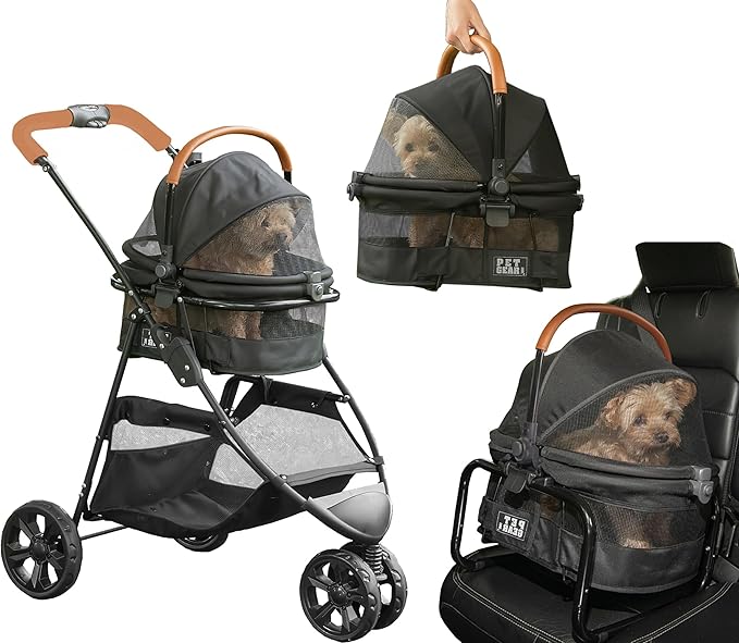 Pet Gear 3-in-1 Travel System, View 360 Stroller Converts to Carrier and Booster Seat with Easy Click N Go Technology, for Small Dogs & Cats, 4 Colors, Dark Charcoal- 3 Wheel
