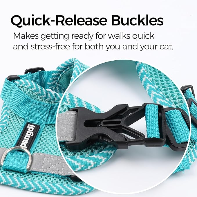 Cat Harness and Leash Escape Proof Small Kitten Harness Abyssinian Cat Vest for Walking Travel, Turquoise, S