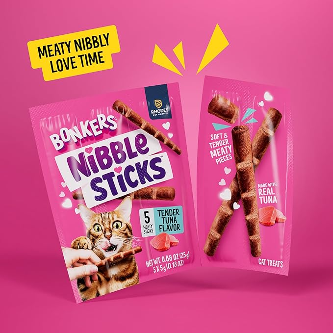 Bonkers Nibble Sticks Tuna Flavour Soft & Meaty Tender Treats for Cats, 5 Sticks (Pack of 20)
