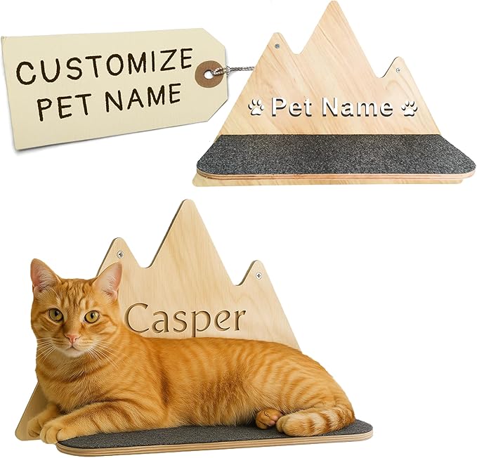Personalized Cat Shelves, Triangle Shape Wall Mounted, Custom Cat Name Mounted Cat Shelf Wooden Furniture Perch Toy, for Sleeping Playing Scratching Your Pet