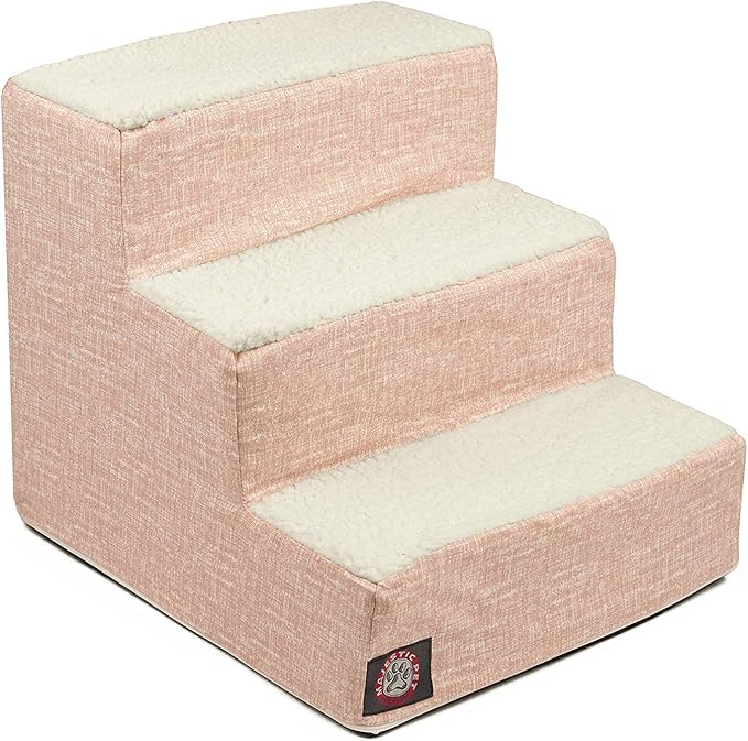 Majestic Pet 3 Step Portable Dog Stairs for Small Dogs to get on Bed Supports 250 lbs or Less – Dog Steps for High Bed with Machine Washable Cover –Pet Stairs for Cats Palette Heathered Blush Pink