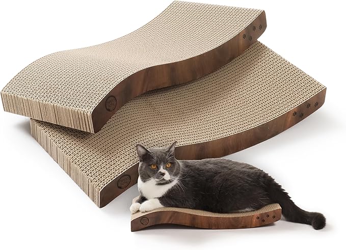 Reversible Wave Cat Scratcher for Indoor Cats - Cat Scratching Board, Horizontal Cat Scratch Pad Lounger with Reversible Usability and Extra Comfort for Lounge(2Pack, Dark Cherry)