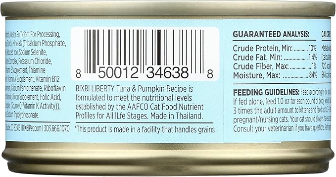 BIXBI Liberty Canned Wet Cat Food - Grain Free, Tuna and Pumpkin Recipe in Broth, 2.75 Ounce (Pack of 24)