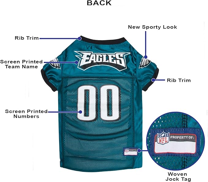 Pets First NFL Philadelphia Eagles Dog Jersey, Size 3X-Large, Football Shirt Costume for Pet, Dog Sports T-Shirt, NFL Team Clothing for Cats, Licensed Pet Apparel Available in 7 Sizes and 32 Teams